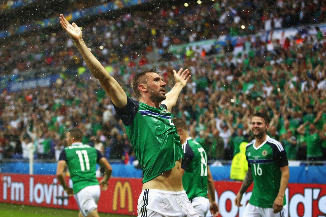 McAuley celebrated his country's first goal at a major tournament for 30 years.