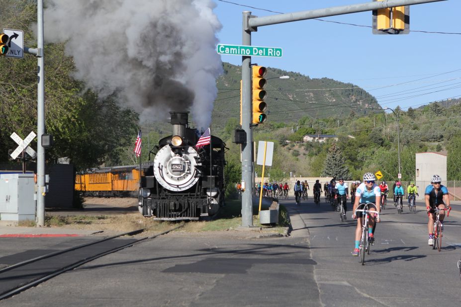 The Iron Horse Bicycle Classic is one of the oldest organized bicycle races in North America. Cyclists compete with a steam train that runs between Durango and Silverton, Colorado.