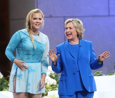 Amy Schumer and Hillary Clinton attend "The Ellen DeGeneres Show" at New York's Rockefeller Center in September 2015. Schumer used a picture of the two of them from the show to declare <a href="https://twitter.com/amyschumer/status/715221814373445632?ref_src=twsrc%5Etfw" target="_blank" target="_blank">on Twitter in March: "#I'mWithHer."</a>