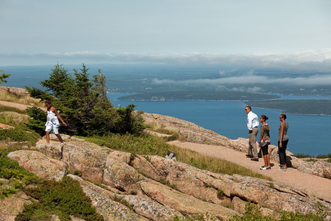 The Obamas hiked on Cadillac Mountain in Maine's Acadia National Park in July 2010.