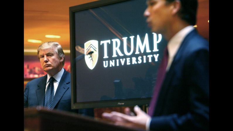 Trump attends a news conference in 2005 that announced the establishment of Trump University. From 2005 until it closed in 2010, Trump University had about 10,000 people sign up for a program that promised success in real estate. <a href="index.php?page=&url=http%3A%2F%2Fmoney.cnn.com%2F2016%2F03%2F08%2Fnews%2Ftrump-university-controversy-donald-trump%2F" target="_blank">Three separate lawsuits</a> -- two class-action suits filed in California and one filed by New York's attorney general -- argued that the program was mired in fraud and deception. Trump's camp rejected the suits' claims as "baseless." And Trump has charged that the New York case against him is politically motivated.