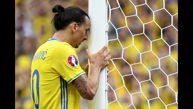 Zlatan Ibrahimovic, Sweden's star striker, reacts to a missed chance.