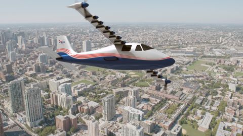 An artist's rendering shows the Maxwell, designed to operate with 14 electric motors.