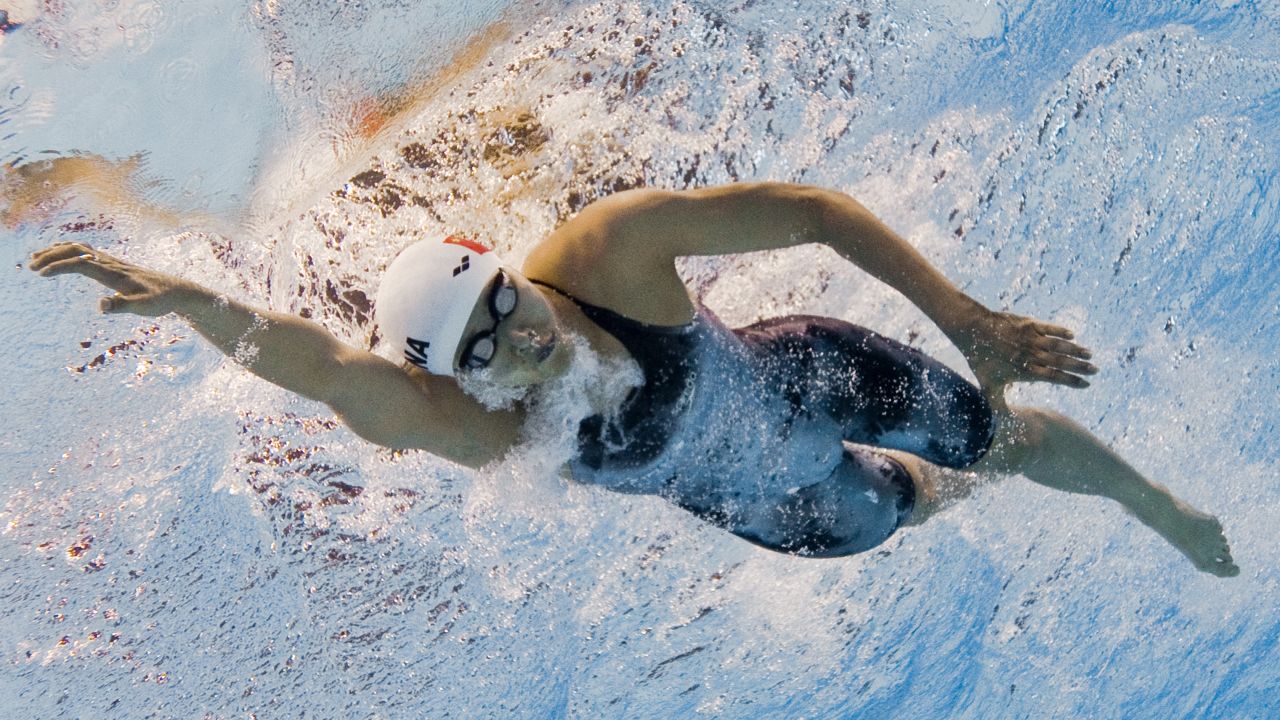 In a picture taken with an underwater camera Yvette Kong Man-Yi of Hong Kong competes in the women's 200m individual medley heats in the swimming event of the 16th Asian Games in Guangzhou on November 18, 2010.   AFP PHOTO / FRANCOIS XAVIER MARIT (Photo credit should read FRANCOIS XAVIER MARIT/AFP/Getty Images)