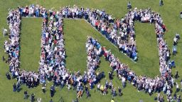 Pro-"Remain" demonstrators spell out the word "In" Sunday in London's Hyde Park.