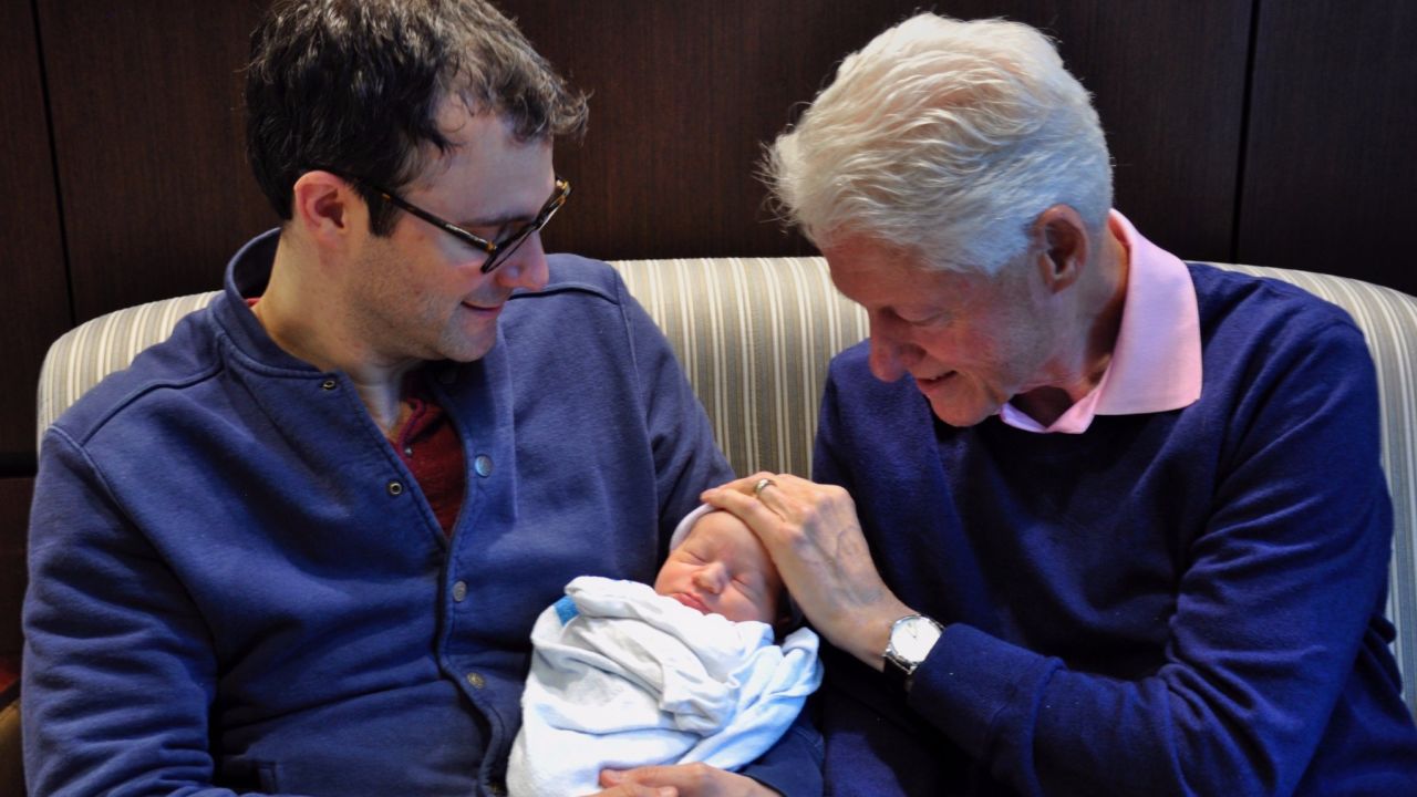 Democratic presidential candidate Hillary Clinton tweets photo of her new grandson, Aidan Clinton Mezvinsky.