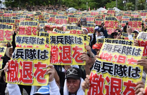 Tens of thousands of demonstrators rallied against U.S. military presence on the Japanese island of Okinawa on June 19, 2016. 