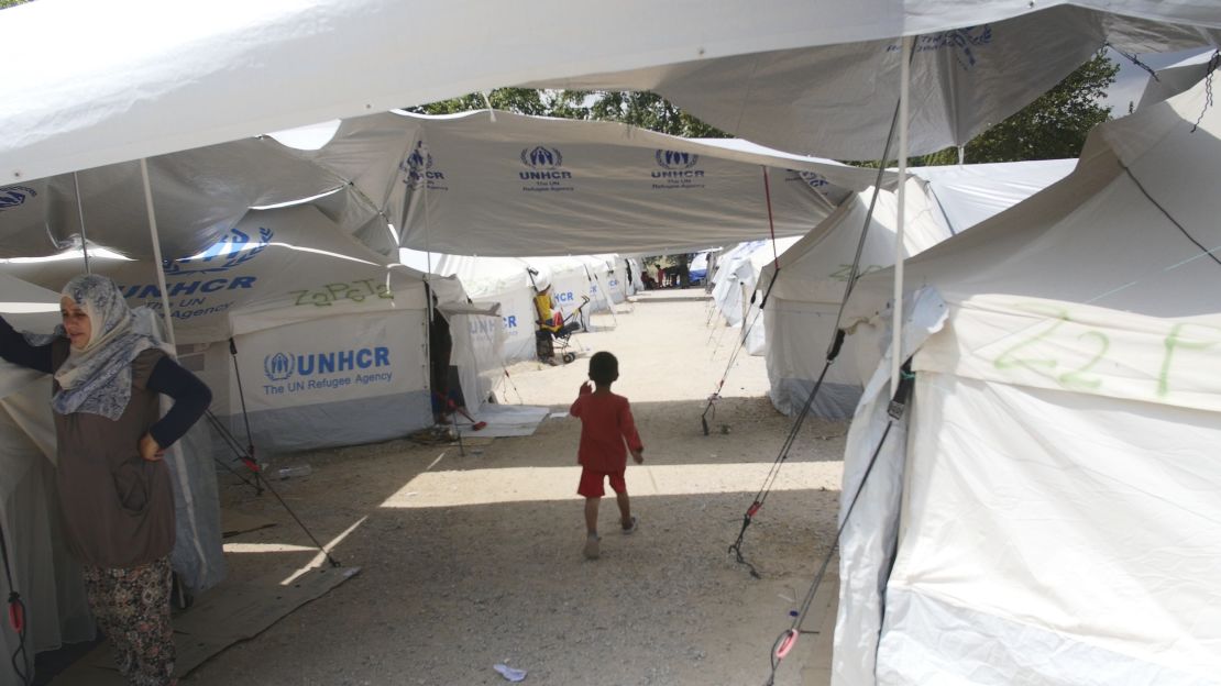 A young refugee at UNHCR's camp at Lagkadikia, home to 877 refugees, most from Syria.