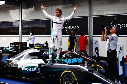 His Mercedes teammate and title rival Nico Rosberg led from start to finish to extend his championship lead to 24 points. 