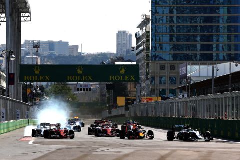 The street circuit was expected to cause problems for the drivers -- especially at the start (pictured) -- but there were no major incidents during the race. 