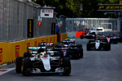 Lewis Hamilton (No. 44) could only finish fifth at Sunday's European Grand Prix in Baku.