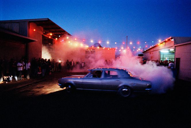 He is also famous for his series of photos of Australian burnouts -- which is when a stationery car spins its wheels so fast that the tires heat up and create smoke. 