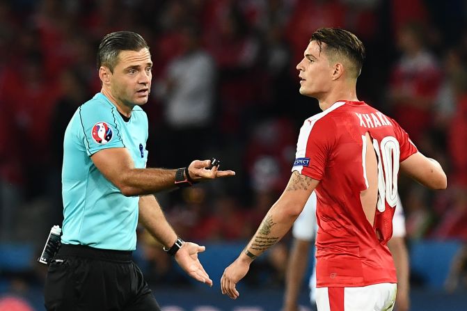 Granit Xhaka made headlines at Euro 2016 <a href="index.php?page=&url=http%3A%2F%2Fcnn.com%2F2016%2F06%2F20%2Ffootball%2Fshaquiri-switzerland-football-shirts-puma-condoms%2F" target="_blank">when his shirt ripped</a> -- before the tournament the Switzerland midfielder had already secured a move to English club Arsenal from Borussia Monchengladbach in a deal worth a reported £30 million ($39.2 million).  
