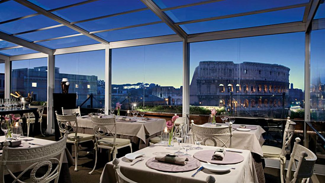 Aroma's huge picture windows help diners to enjoy the views of both the Colosseum and Emperor Nero's Gardens.