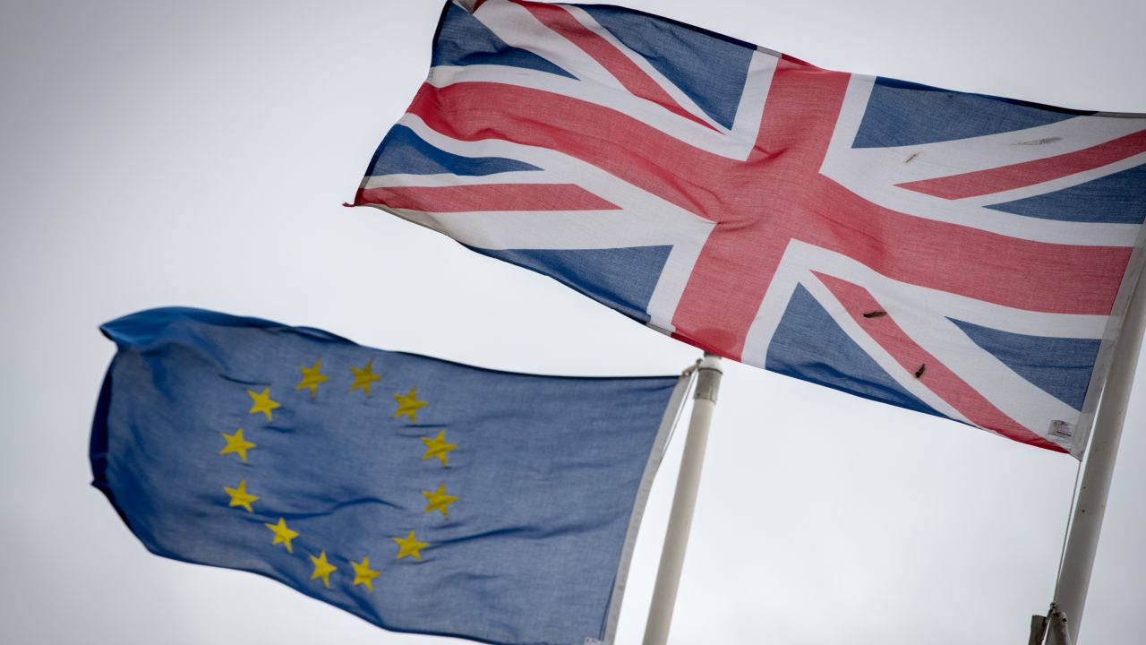 CARDIFF, UNITED KINGDOM - JUNE 14:  The Union Jack flag flies besides the flag of the European Union in front of City Hall on June 14, 2016 in Cardiff, Wales. The UK goes to the polls next Thursday, June 23, to decide whether Britain should leave or remain in the European Union.  (Photo by Matt Cardy/Getty Images)