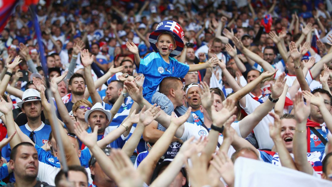 Slovakia fans show their support before the match.
