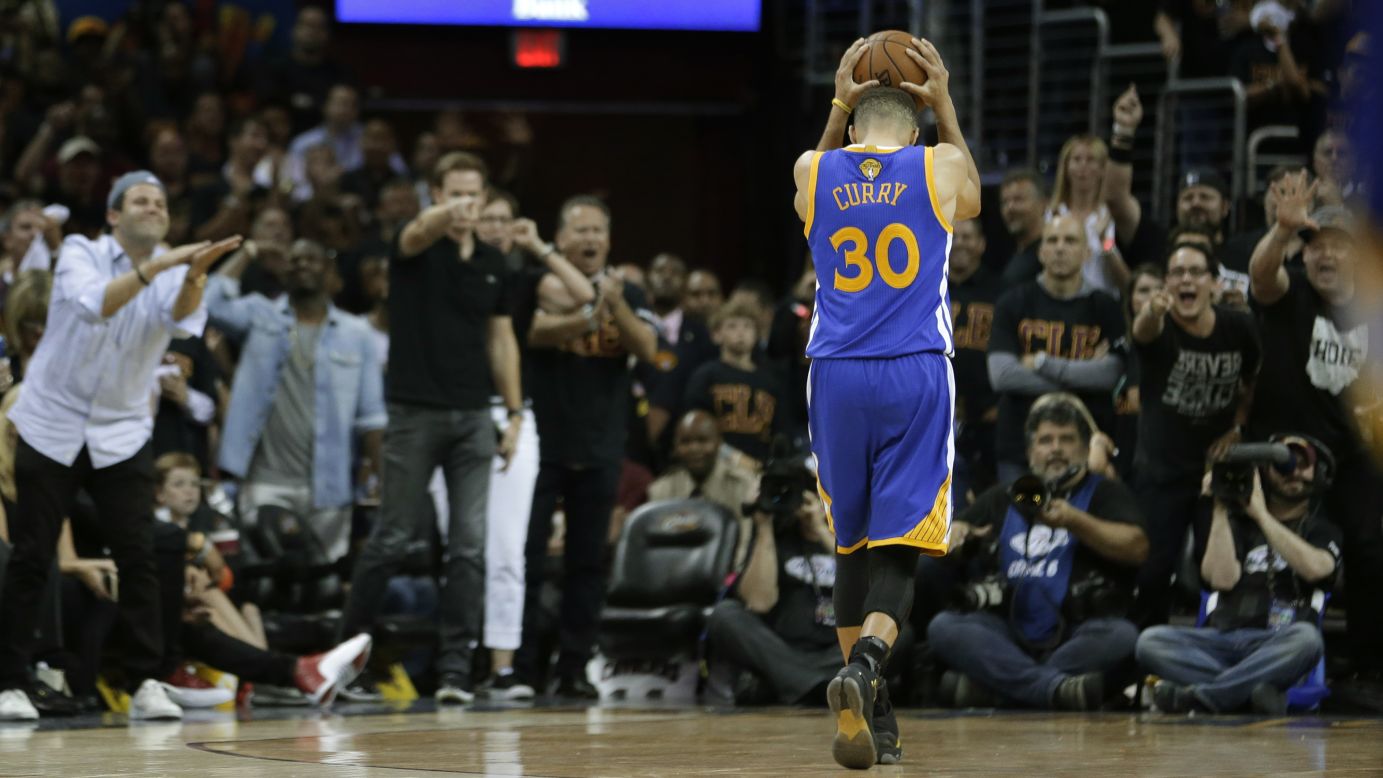Golden State guard Stephen Curry, the NBA's Most Valuable Player this season, reacts after he was called for a foul in Cleveland on Thursday, June 16. Curry and the Warriors had a 3-1 series lead in the NBA Finals, but Cleveland won the next three games to claim the title.