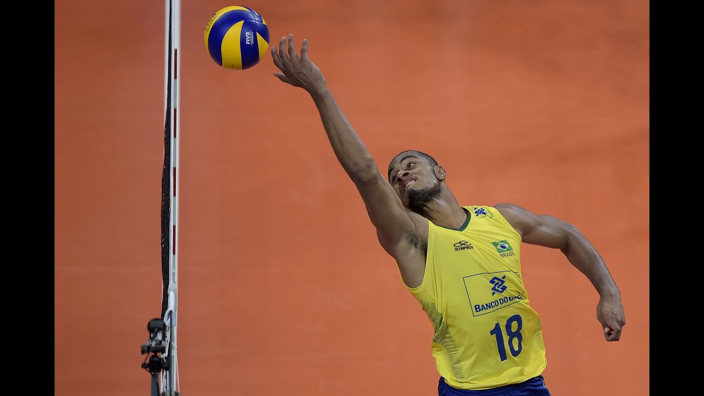 Lucarelli, a Brazilian volleyball player, competes against Argentina during a World League match in Rio de Janeiro on Friday, June 17.