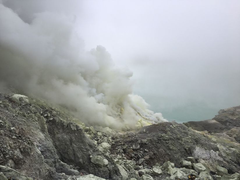 The air at the crater is thick with toxic volcanic gas.