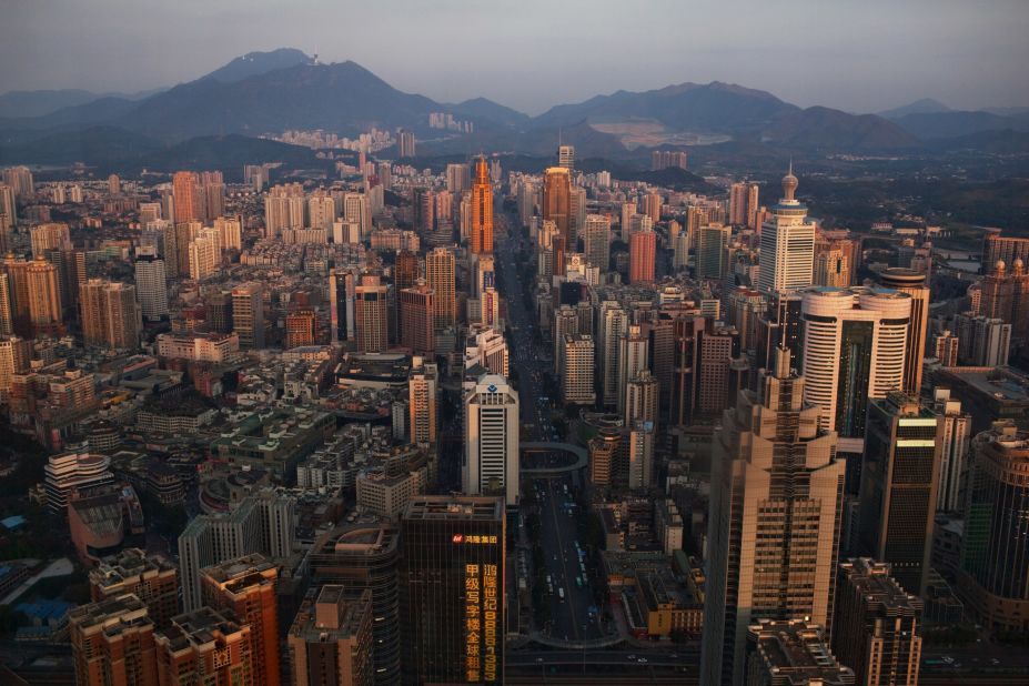 The Shenzhen skyline, pictured in 2016 from the 69th floor of the Shun Hing Square building. Now a megacity, with a population exceeding 10 million people, Shenzhen is still one of the fastest growing cities in the world.