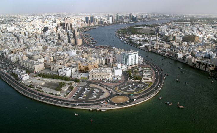 A general view shows the Dubai Creek on April 5, 2005. A huge construction drive was underway in the city at the time, which was designed to consolidate the status of this Gulf emirate. 