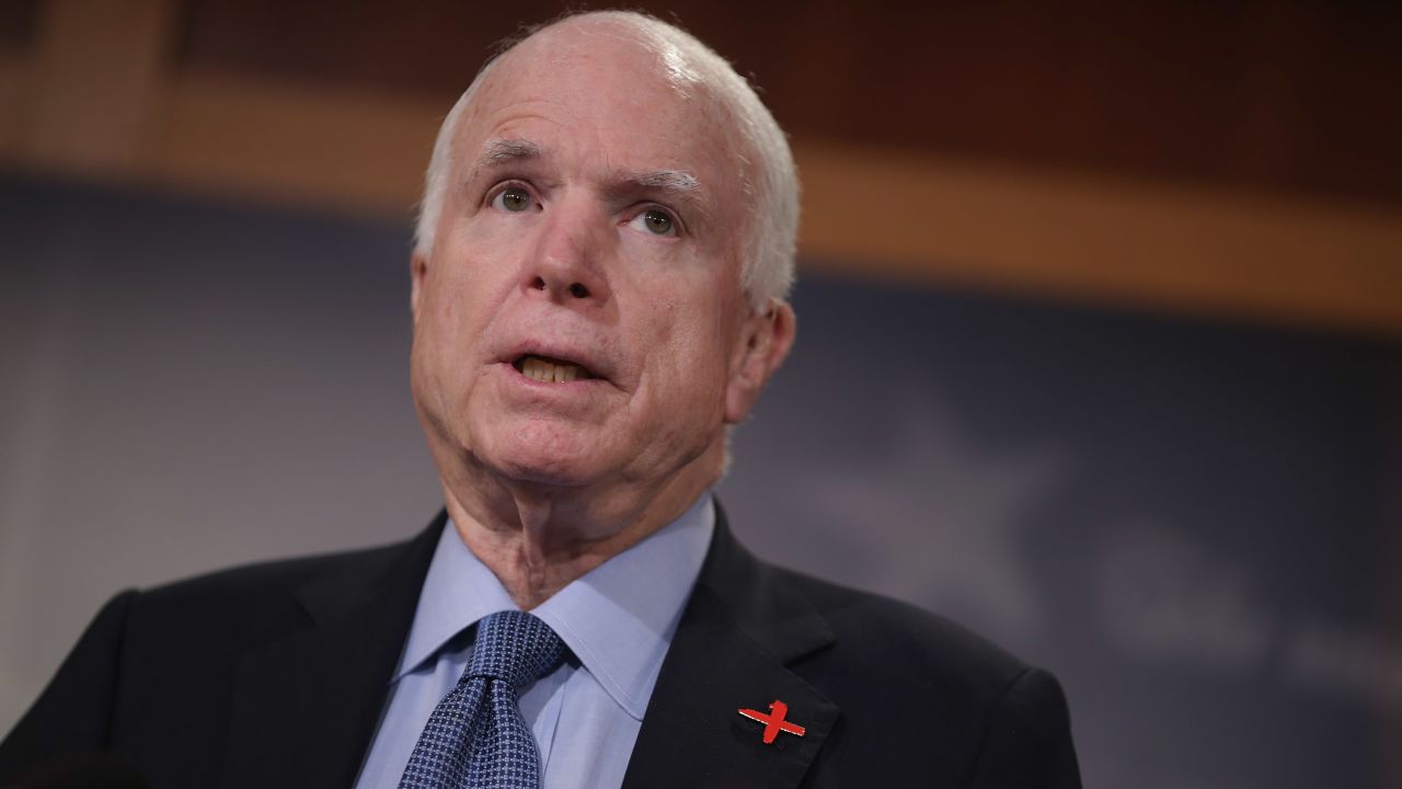 Senate Armed Services Committee Chairman John McCain speaks at a news conference at the U.S. Capitol February 24, 2016 in Washington, DC.