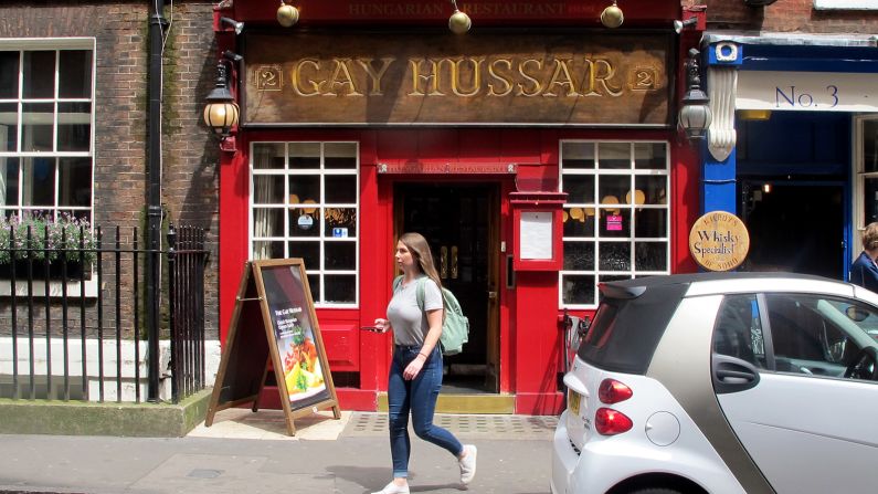 The wood-paneled <a href="index.php?page=&url=http%3A%2F%2Fgayhussar.co.uk%2F" target="_blank" target="_blank">Gay Hussar</a> has been a fixture of London's Soho for decades, serving traditional Hungarian cuisine to a clientele that often includes journalists and politicians.