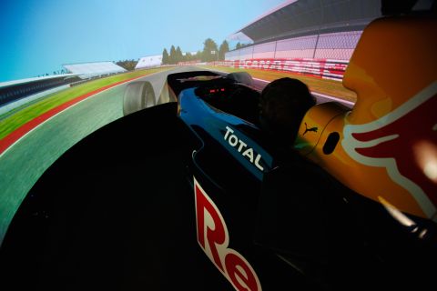 Wraparound screens enclose the drivers in a virtual world. "It needs more mental focus than an F1 car," Gasly explains.