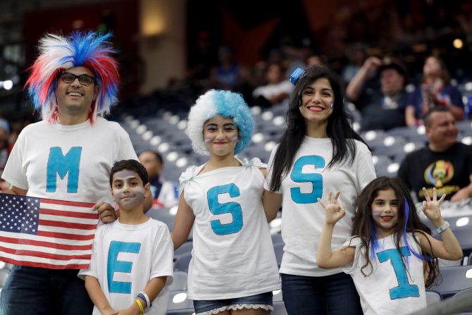Argentina fans -- and even one U.S. fan -- show their support for Messi before the start of the match.