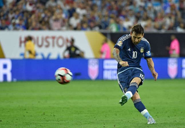 Argentina superstar Lionel Messi scores a free-kick goal against the United States on Tuesday, June 21. Messi also had a couple of assists in the match, which Argentina won 4-0 to clinch a spot in the Copa America final.