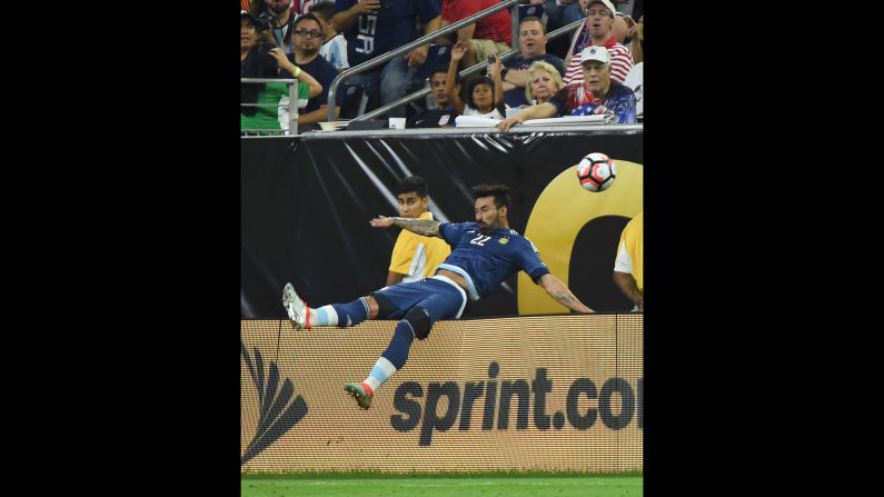 Lavezzi was injured after he fell over a billboard trying to control a ball in the air. He had to be substituted.