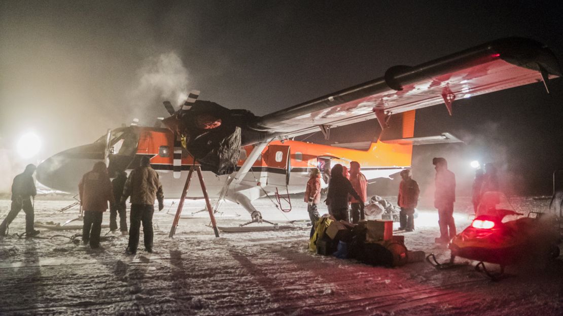 A Twin Otter aircraft is en route to a British Antarctic Survey station.