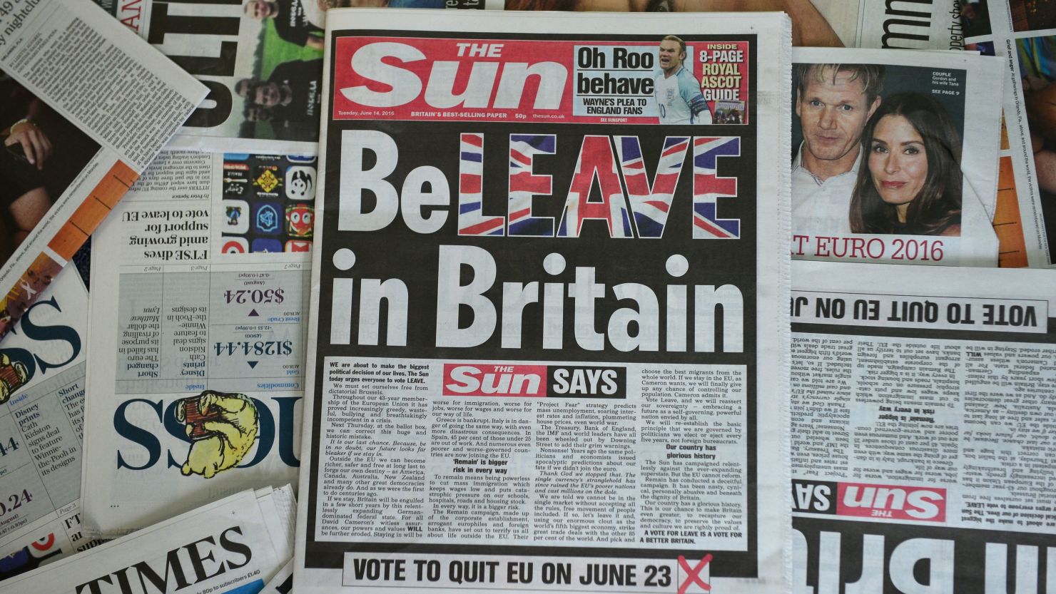 Britain's The Sun urges readers to vote to leave the European Union in an editorial splashed across its front page.
