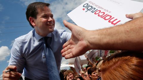 MELBOURNE, FL - MARCH 14: Republican presidential candidate Sen. Marco Rubio (R-FL) greets supporters while campaigning at That Little Restaurant March 14, 2016 in Melbourne, Florida. Florida holds its presidential primary tomorrow. (Photo by Win McNamee/Getty Images)