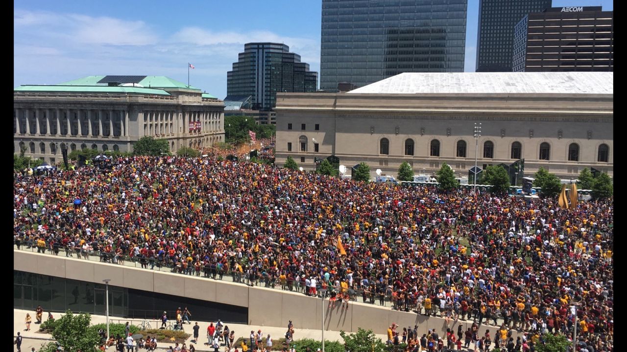 Fans gather to watch the parade in Cleveland. The city hadn't won a major sports title since 1964. <a href="http://www.cnn.com/2016/06/20/sport/gallery/cities-longest-championship-droughts/index.html" target="_blank">See other championship droughts</a>