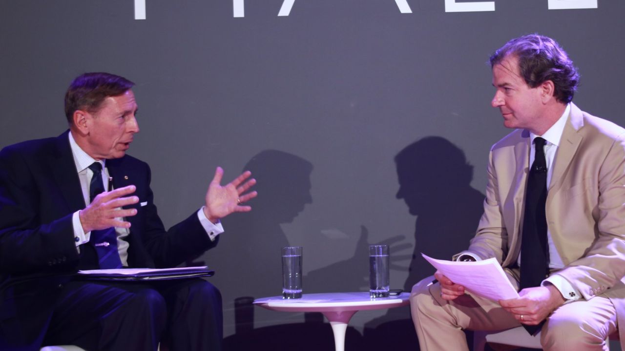 David Petraeus gave his views on national security issues in a conversation with Peter Bergen June 20 in New York City.
