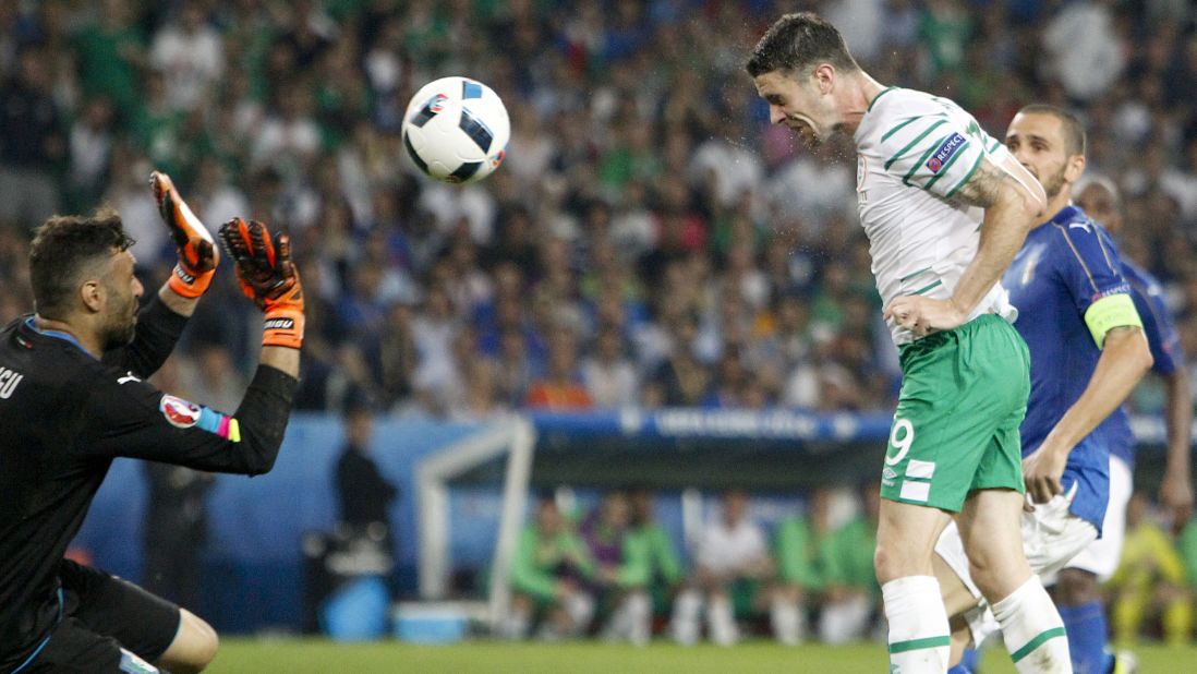 Ireland's Robbie Brady heads in a late second-half goal to defeat Italy on Wednesday, June 22. The 1-0 result clinched a spot for the Irish in the knockout stage of Euro 2016. Italy had already won the group.
