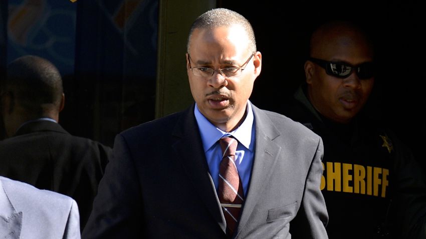 Baltimore police officer Caesar Goodson Jr., exits the Circuit Court on June 9, the first day in the trial in Baltimore, Maryland. Officer Goodson, the van driver in the Freddie Gray case, is facing multiple charges including second-degree murder. 