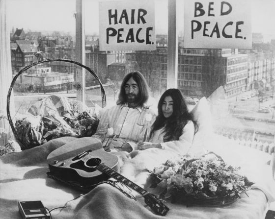 In 1969, John Lennon and Yoko Ono took the concept of a sit-in a step further, staging a "bed-in" in Amsterdam, Netherlands,<a > and another in Montreal</a> to protest the Vietnam War.