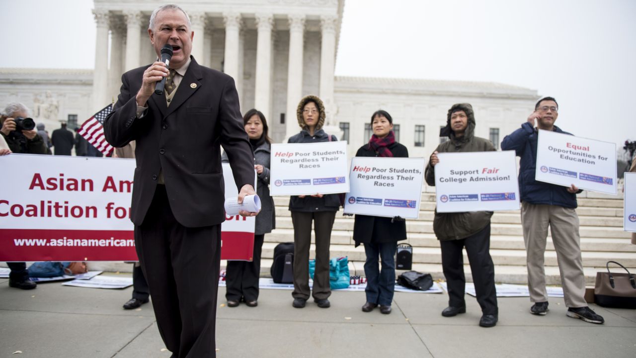 Rep. Dana Rohrabacher, R-California, speaks in 2015 at a rally outside the US Supreme Court against race-based affirmative action policies at the University of Texas.