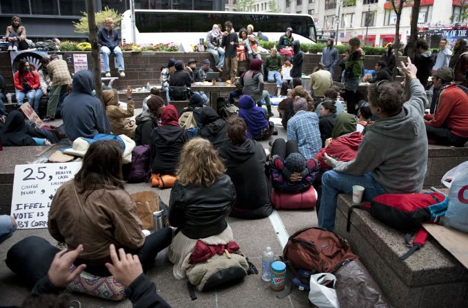 In September 2011, participants in the Occupy Wall Street protest met in a park in New York. About 1,000 demonstrators gathered to protest the U.S. capitalist system.     