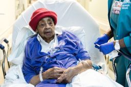 Hattie Hill, 105, is treated for a leg infection at Mt. Sinai Hospital in New York.