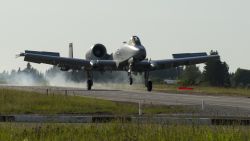 An A-10 Thunderbolt II from the 127th Wing, Michigan Air National Guard, lands on a remote highway strip near Jägala, Estonia after completing a simulated close air support mission in a combined arms live fire exercise during Saber Strike on June 20, 2016. Saber Strike is a long-standing U.S. Army Europe-led cooperative training exercise designed to improve joint interoperability through a range of missions that prepare the 14 participating nations to support multinational contingency operations.



(Minnesota National Guard photo by Tech. Sgt. Amy M. Lovgren/ Released)