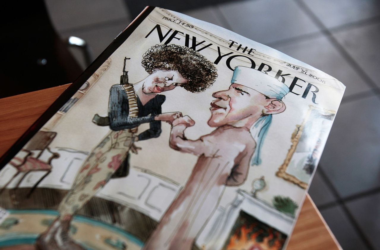 It was supposed to be funny, but it ended up infuriating many. A New Yorker cover in 2008 depicted Michelle Obama as a gun-toting militant and Obama dressed in Muslim attire. The magazine's editor said it was supposed to satirize fear of Obama, but others said it reinforced perceptions of him as un-American.
