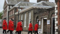 Pensioners arrive to cast their EU referendum votes at Royal Hospital Chelsea, London.