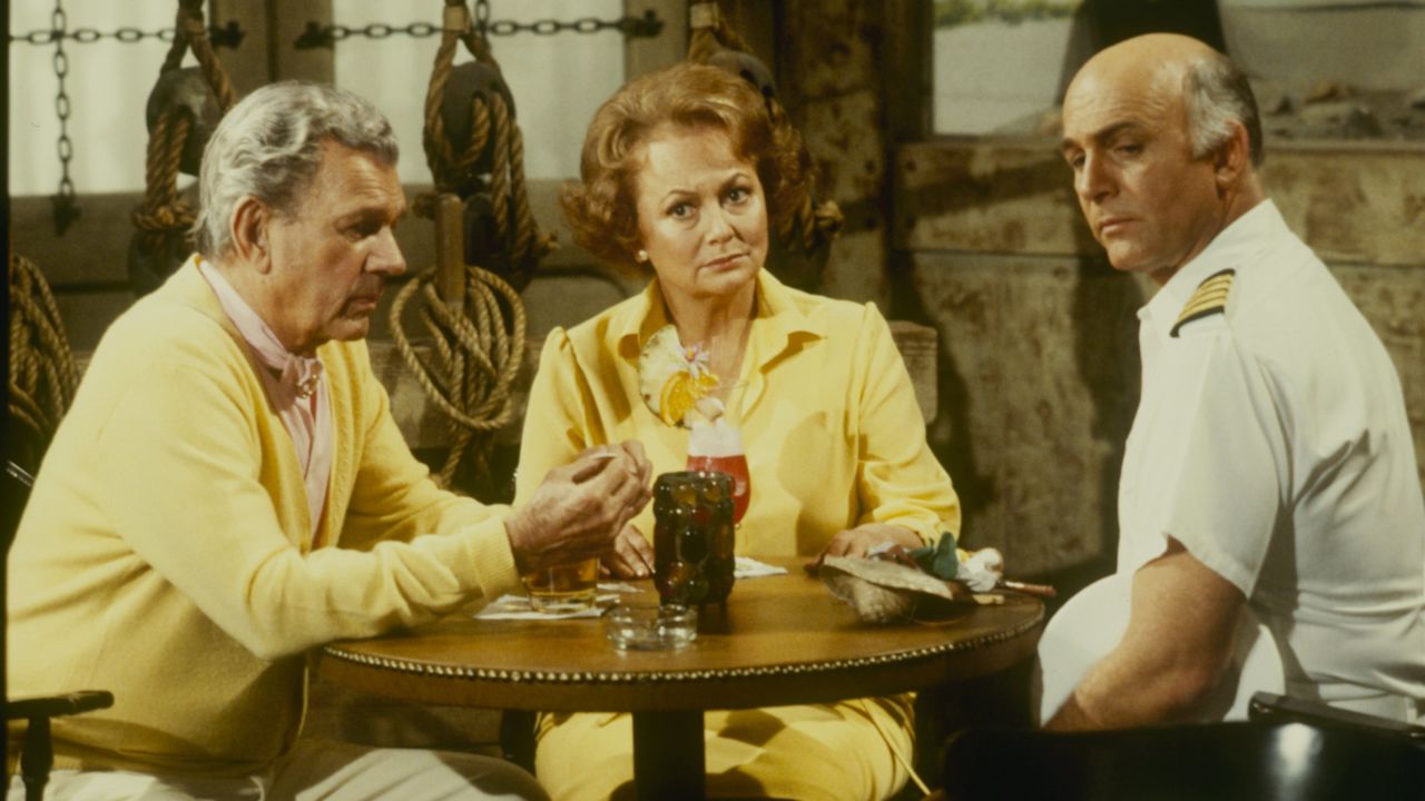 De Havilland joined the parade of older stars who made guest appearances on the popular ABC TV series "The Love Boat." Here, she appears with series star, Gavin MacLeod, right, and Joseph Cotten in a 1981 episode. The actress earlier had starred with Cotten in "Hush ... Hush, Sweet Charlotte" (1964).