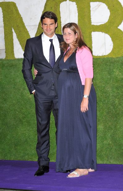 Federer has four children -- two sets of twins -- with wife Mirka, pictured pregnant in 2009 after the Swiss player won Wimbledon for the sixth time. 