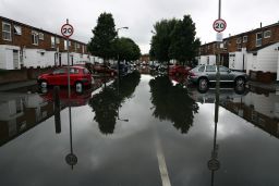 A flooded street in Battersea, London.