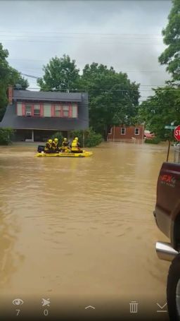 Rescue crews spotted on boats in White Sulphur Springs, West Virginia 