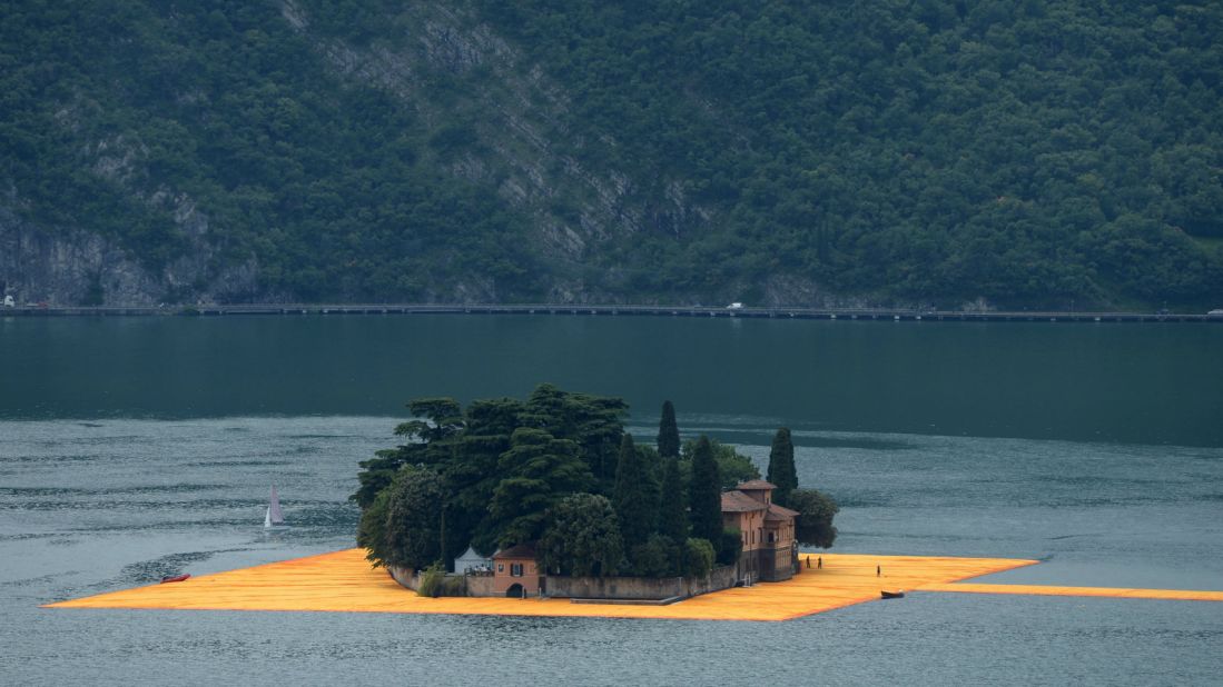 Visitors could walk on the piers from the town Sulzano on the mainland to the islands Monte Isola and San Paolo -- a tiny island with only one house which is framed by the floating docks. 